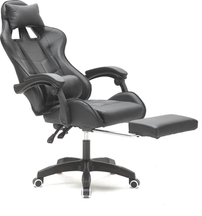 VDD Gaming - Game stoel - Gaming - Bureaustoel - Met Nekkussen & Verstelbaar Rugkussen - Met Voetsteun -Silicone Game Stoel - Draaistoel - Zwart