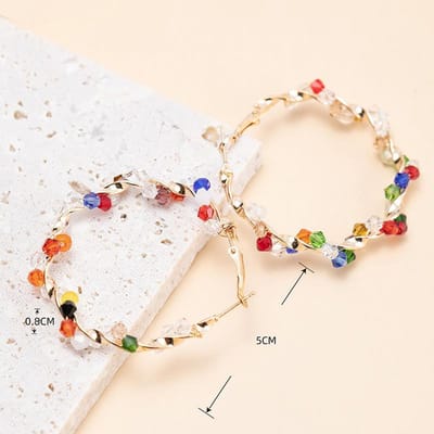 Willekeurige Kleurrijke Kristallen Hoepeloorbellen voor Vrouwen Nieuwe Mode Grote Ronde Cirkel Statement Oorbellen Bruiloft Feest Boheemse Sieraden beige