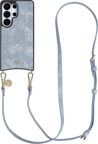 AVY Hoesje Geschikt voor Samsung Galaxy S26 Ultra | Compatibel met MagSafe | Kunstleren Case met Telefoonkoord | Crossbody | Denim | Long Denim