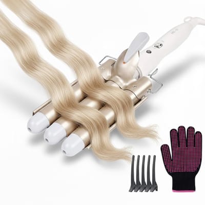 NBAP® Wafeltang – Wafeltang Voor Dik en Dun Haar – Wave Tang Voor krullen – Krultang met Handschoenen – Met Haarspelden - Goud