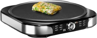 Elektrische Pannenkoekenmachine - Crêpemaker Bakplaat - Snelle Maaltijden Bereiden - Instelbare Temperatuur - 40cm Diameter - Zilver Zwart