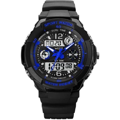 West Watches Model Storm Kinderhorloge Jongen Analoog Digitaal – Sport - Chronograaf – Shockproof - Ø 41 mm - Blauw