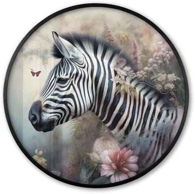 Poster in lijst Rond - Fotolijst 60x60 cm - Posters - Zebra - Wilde dieren - Vlinder - Bloemen - Ronde posterlijst zwart - Decoratie - Wanddecoratie woonkamer - Muurdecoratie slaapkamer