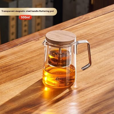 Théière à ventouse magnétique avec couvercle, service à thé en verre résistant aux hautes températures, théière à une touche, vaisselle pour café et thé, bouilloire brown