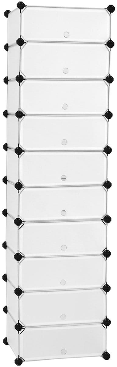 Opbergkast Schoenenkast 40 x 30 x 17 cm Wit 10-delige set Opbergorganizer Modulaire stapelbare ontwerp bespaart ruimte Eenvoudig te monteren en schoon te maken Vergrendelbaar ontwerp voor stevige verbinding Geschikt voor woonkamer, gang en slaapkamer
