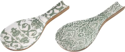J-Line lepelhouder - hout - groen/wit - set van 2