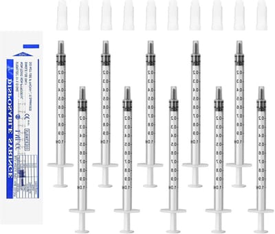 50 stuks 1ml spuit met Luer, plastic spuit zonder naald voor het vullen en meten van olie, lijmapplicator en vloeistoffen, geschikt voor huisdieren en laboratoria