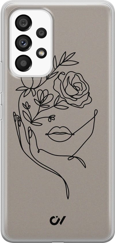 Hoesje geschikt voor Samsung Galaxy A53 hoesje - Oneline Face Flower - - Grijs - - Casevibes
