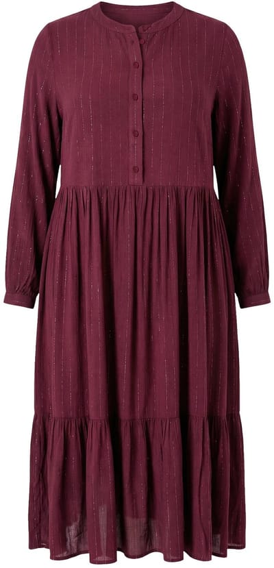 Studio Untold - Dames - Midi-jurk A-lijn chiffon met glitterstrepen - Aubergine - Maat 54+