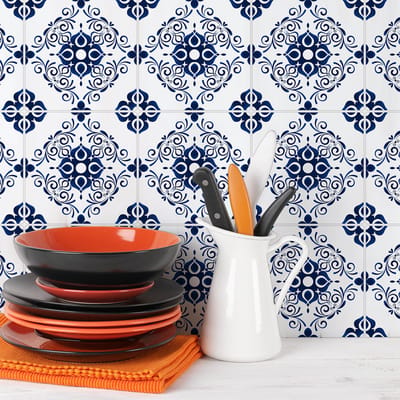 Zelfklevende tegelmuurstickers voor keuken en badkamer - 9 cementtegelstickers (AZULEJOS CLIO) - 9 stickers 15x15cm