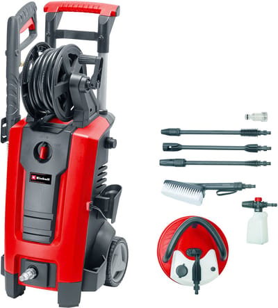 Einhell Elektrische Hogedrukreiniger TC-HP 170 - 2300 W - Max. 170 bar - 420 l/u - Incl. 10m hogedrukslang, pistool, lans, diverse sproeiers, borstel, schuimsproeier en terrasreiniger met reservoir