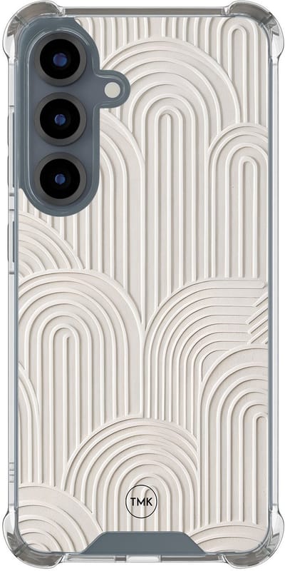 Shockproof hoesje geschikt voor Samsung Galaxy S25 - Sand curves - Schokbestendig - Verhoogde randen - TPU case - Extra Sterke Back Cover - Geometrisch patroon - Transparant, Beige