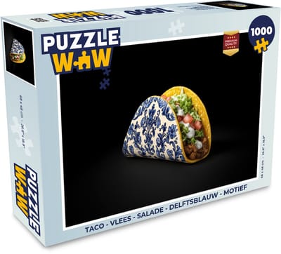 Puzzel Taco - Vlees - Salade - Delftsblauw - Motief - Legpuzzel - Puzzel 1000 stukjes volwassenen
