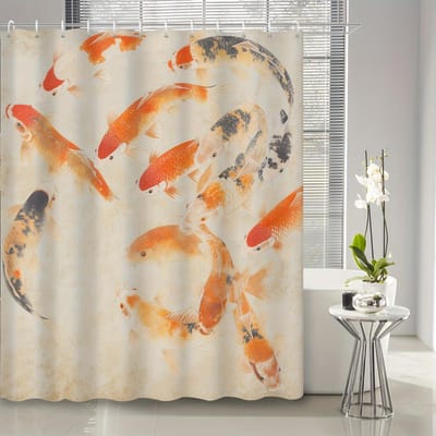Colorful Koi Fish Shower Curtain - Water-Resistant Fabric For Bathroom - Perfect For Nature And Zen Lovers W90H165(CM)-1 Pcs
