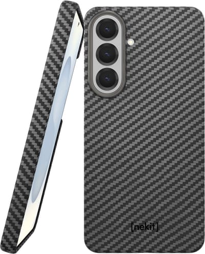 NEKIT Fiber Hoesje Geschikt voor Samsung Galaxy S26 Plus - Compatibel met MagSafe en Qi2 - High-Tech Kevlar - Back Cover Ultra Dun - Grijs/Zwart