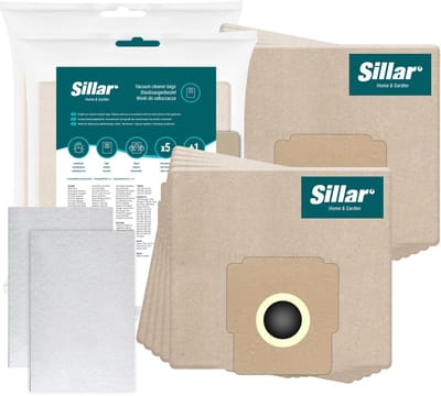 Sillar, set stofzuigerzakken, papier 10 stuks + 2x inlaatfilters, 2 filterlagen, vervangingsonderdeel, geschikt voor stofzuigers Zelmer Elf Cobra Meteor Odyssey
