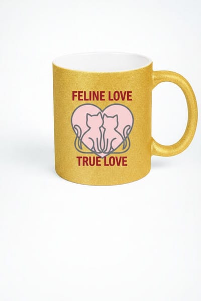 Glitter Gouden Mok 'Feline Love True Love' - Romantische Katten Liefde Koffiemok - Cadeau Dierenliefhebber