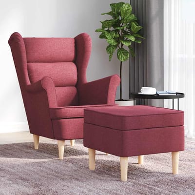 vidaXL - Fauteuil - met - voetenbankje - stof - wijnrood