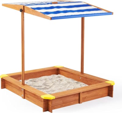 Houten Kinderzandbak met Verstelbare Luifel 116 x 116 cm voor Buiten