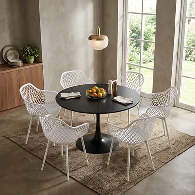 EGGREE eettafel en stoelen set - tafel met een diameter van 100 cm en 6 zwarte stoelen - geschikt voor bar - keukeneiland - café en eetkamer.