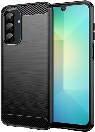 MobyDefend Hoesje - Geschikt voor Samsung Galaxy A26 - TPU Backcover - Geborstelde Metaal & Carbon-Look - Zwart