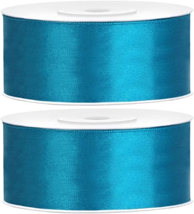 Partydeco Cadeaulint - 2x - turqoise - 2,5 cm x 25 meter - satijn - sierlint - inpakken - decoratie
