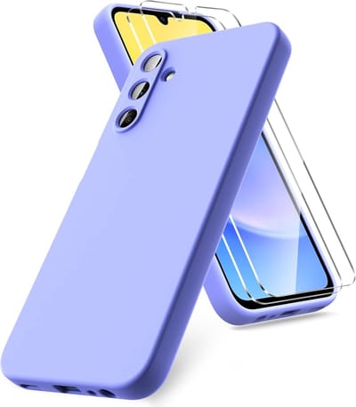 Hoesje geschikt voor Samsung Galaxy A15 hoesje zacht siliconen met 2 Stuks gehard glas Screenprotector- Arara backcover- Lila