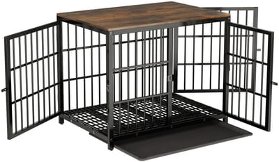 Pelor Hondenkrat Meubel - Hondenbench met 3 Deuren en Lade - Houten Bench Wit Houtlook - Bijzettafel Kennel Binnen Hond - Maat M