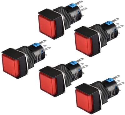 5 stuks 16mm Drukknopschakelaar Kortstondig 1NO 1NC met Rode LED 12V