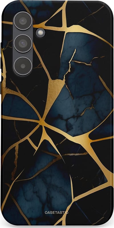 Casetastic hoesje geschikt voor Samsung Galaxy A55 - Dubbellaagse bescherming - Sterrennacht Marmer Goud - Fashion Case - Zwart Goud Donkerblauw