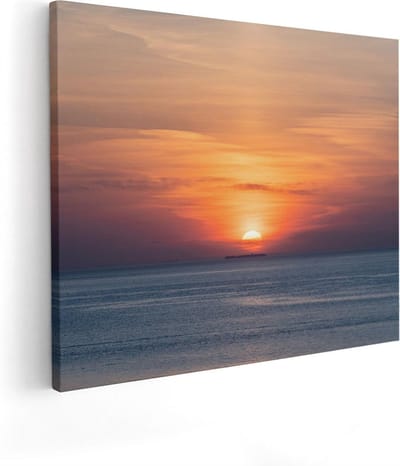 Artaza Canvas Schilderij Zee En Strand - 50x40 cm - Wanddecoratie Woonkamer - Muurdecoratie Zonsondergang - Schilderijen Op Canvas