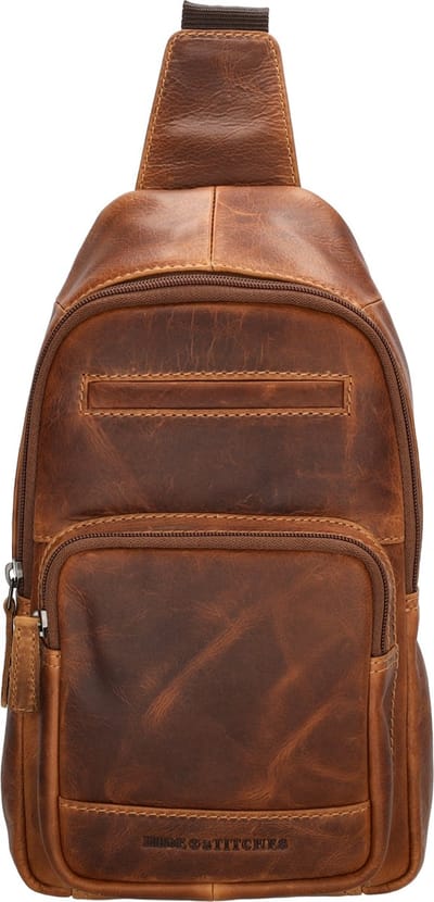 Hide & Stitches Japura Schoudertas Unisex - Crossbodytas voor Dames en Heren - Tas van 100% Leder - Cognac