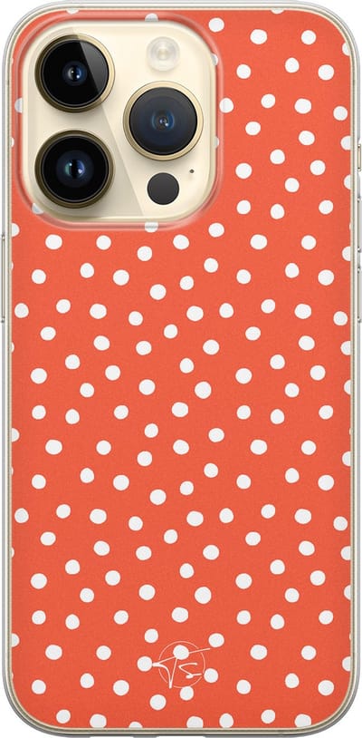 Hoesje geschikt voor iPhone 14 Pro - Oranje stippen - Soft Case - TPU - Gestipt - Oranje - Mooie Telefoonhoesjes