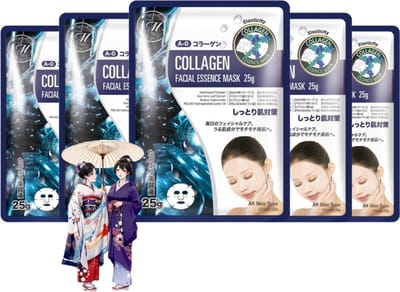 Mitomo - Collagen Gezichtsmasker - Organic Cotton Face mask - Anti aging - Collageen masker - 5 x 26g