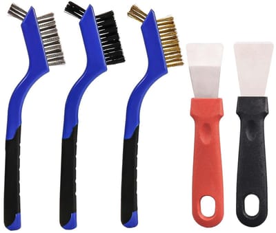 5-delige Staalborstelset Heavy Duty - Roestvrij Staal/Messing/Nylon - Draadkrasborstels voor Reinigen en Verwijderen - Lassen, Verf en Vuil - Schoonmaakset in Blauw - Metaalborstels voor Diverse Oppervlakken