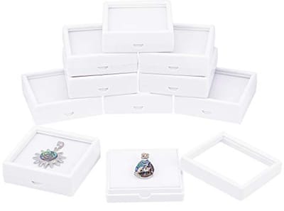 10 Stuks Witte Acryl Sieradenboxen met Transparante Deksel en Spons - Vierkant 6x6x2cm