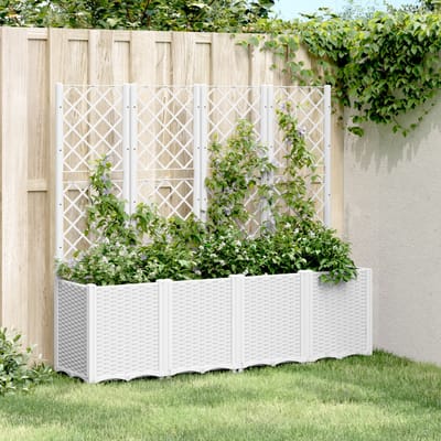 vidaXL - Plantenbak - met - latwerk - 160x40x140 - cm - polypropeen - wit