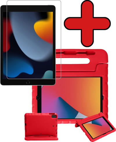 Hoesje - Geschikt voor Apple iPad 8 (2020) - 10.2 inch - 8e Generatie - Met Screenprotector - Kinderhoes - Shockproof Bumper - Kidsproof Case - Tablethoes - Kinder Hoes Cover - Rood