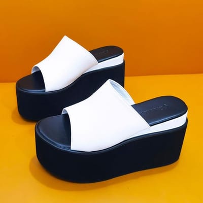 Chic Trendy Op Damesschoenen Grote Maat 43 Zwart Wit Dikke Platform Sleehakken Hakken Muiltjes Zomerslippers Sandalen 7 wit