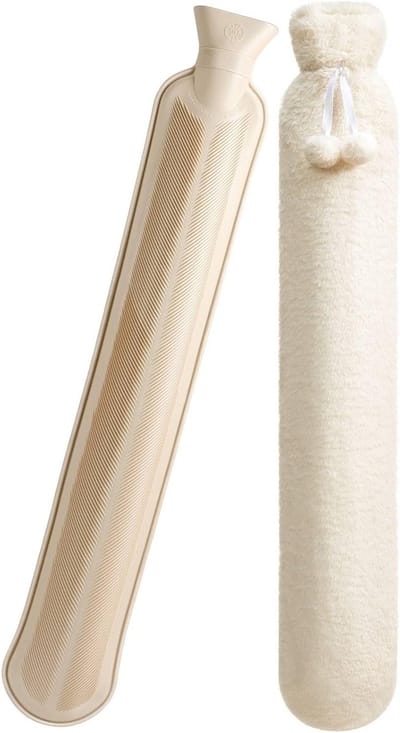 Warmwaterkruik met Sleeve van 2 Liter, Zachte Fluffy Fleece, Ideaal voor Menstruatiepijn, Nek- en Schouderontspanning, Witte Kleur