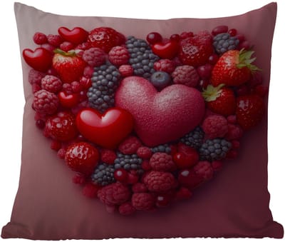 Sierkussen Buiten - Fruit - Hartjes - Aardbeien - Frambozen - Bosbessen - 60x60 cm - Weerbestendig
