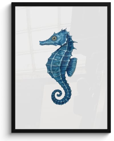 Poster in lijst - Fotolijst 50x70 cm - Posters - Zeepaardje - Staart - Blauw - Posterlijst zwart - Decoratie - Wanddecoratie woonkamer - Muurdecoratie slaapkamer