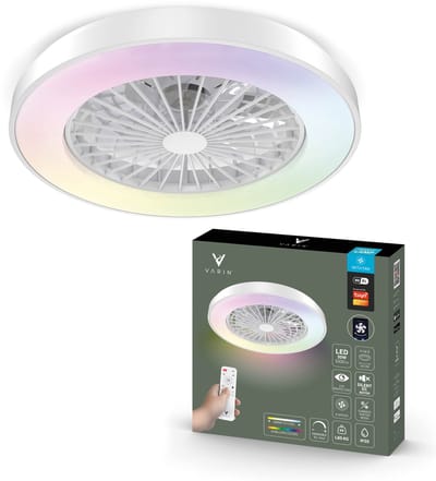 Varin® Plafondventilator met verlichting - Wit - Tuya Wifi - LED 30W RGBW - Ø 50cm - Super stil - Afstandsbediening - Smart lamp - Plafondlamp - Plafonniere - Plafondlampen - Plafond lamp - Verlichting kinderkamer slaapkamer woonkamer - Ventilator