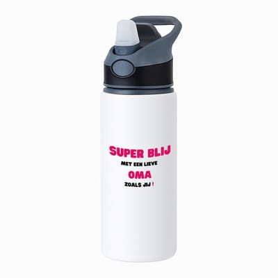 Hacebo® - super blij met een lieve oma zoals jij waterfles met rietje zwart - Oma - de liefste oma - verjaardag - cadeautje voor oma - oma artikelen - kado - geschenk - water fles - 650ML