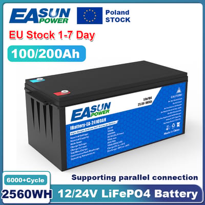 EASUN 100AH 200AH 12V LiFePO4 Batterij 24V Lithium-ijzerfosfaat Batterij BMS Toerwagen Solar RV Kampeerders EU Voorraad Belastingvrij