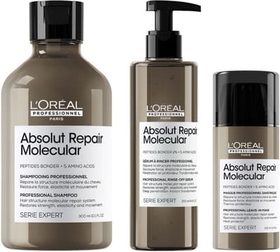 L`Oreal Professionel - Absolut Repair Molecular Set - Beschadigd Haar Pakket - Shampoo + Rinse- Off Serum + Leave In Cream - Serie Expert Giftset