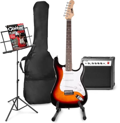 Elektrische gitaar met gitaar versterker - MAX Gigkit 4/4 - Perfect voor beginners - incl. gitaar standaard, muziekstandaard, gitaar stemapparaat, gitaartas en plectrum - Sunburst