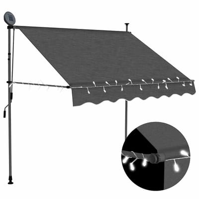 vidaXL - Luifel - handmatig - uitschuifbaar - met - LED - 150 - cm - antracietkleurig