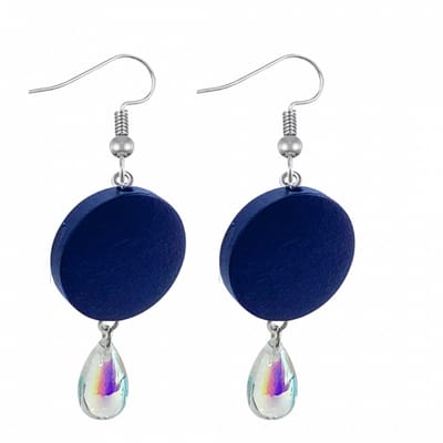 Oorbellen- Zilver-blauw -hout- parelmoerkleurige druppel -Charme Bijoux