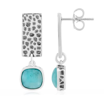 Cavill - Turkooiskleurige Amazoniet Oorbellen 925 Sterling Zilver - 7mm Cabochon Edelsteen 2,52 ct - Antieke Stijl - Comfortabele Steeksluiting
